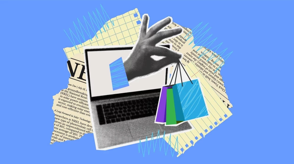 retro-collage-halftone-hand-holds-shopping-package-out-of-laptop-representing-increase-sales-for-ecommerce-in-dubai