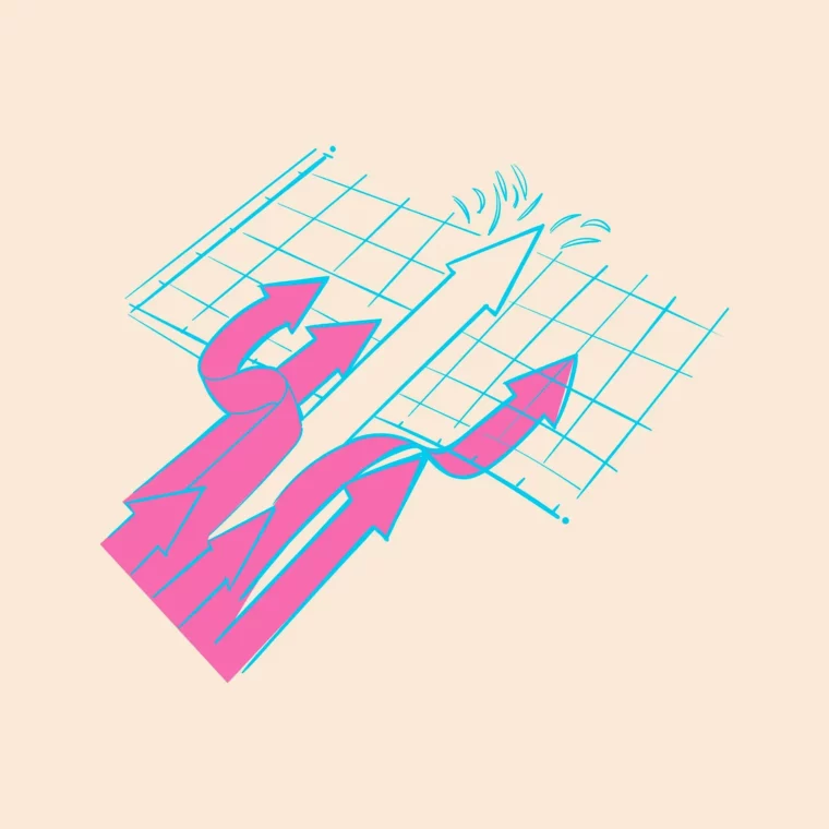 pink arrows going nowhere but a blue arrow finding a way out showcasing having a strategy plan