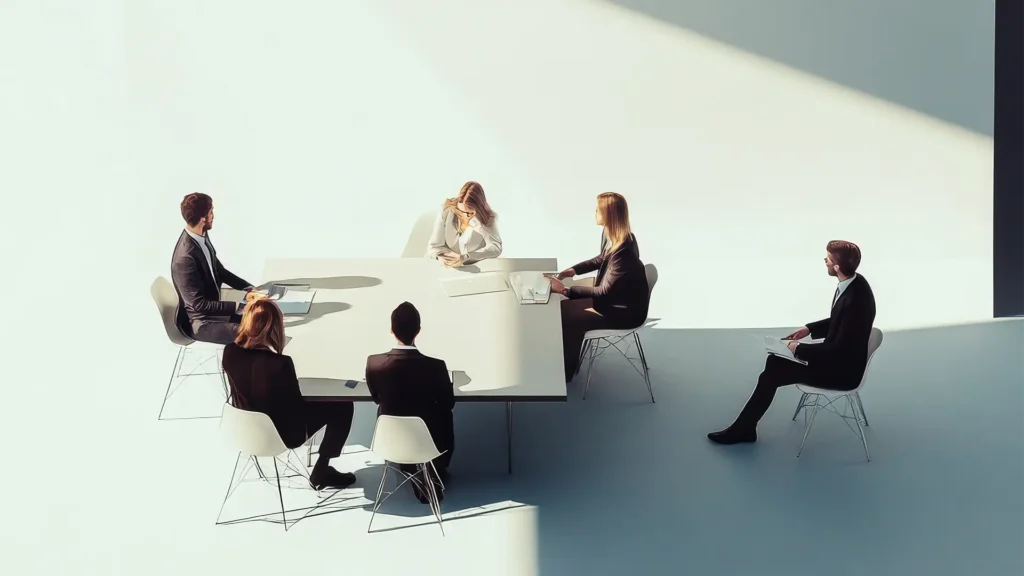 A team of executives reviewing strategic documents, illustrating how to choose a branding agency in Dubai for B2B corporate growth