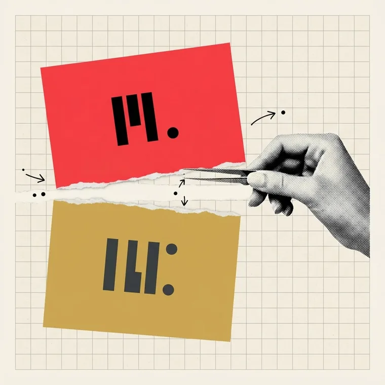 A collage illustration of a hand separating red and mustard page panels to represent distinct Arabic and English landing-page journeys